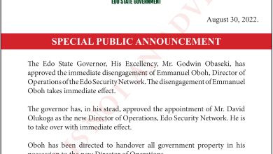 Special announcement: Obaseki sacks Oboh