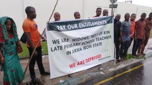 widows of primary teachers protest in akwa ibom