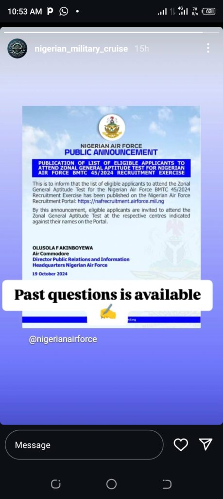 Nigerian Air Force announces list of eligible applicants for BMTC 45/2024 zonal aptitude test
