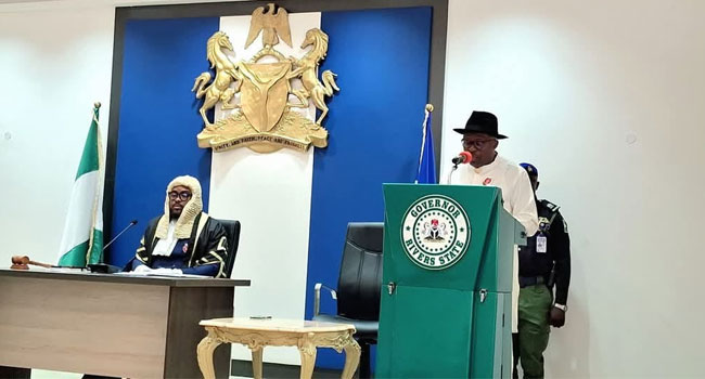 Gov. Fubara presents N1.1tn 2025 budget to 4-member Rivers assembly