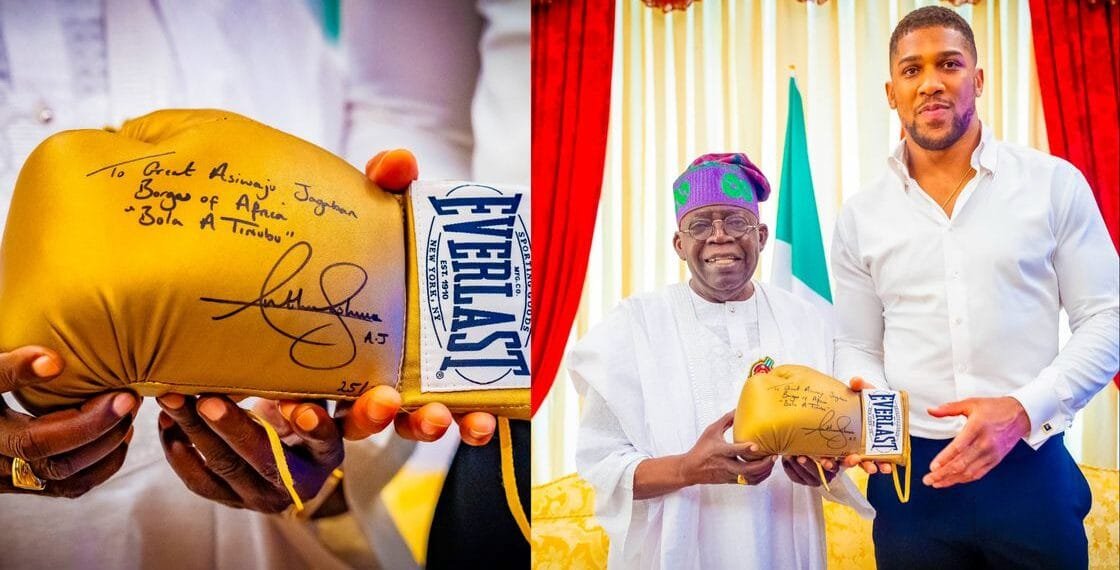 Anthony Joshua gifts Tinubu autographed glove in Lagos