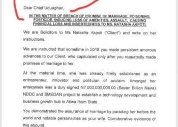 Letter of how Natasha sued husband before their marriage surfaces online