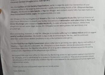 Coalition demands immediate release of detained social critic "Ijele Speaks," raises alarm over deteriorating health