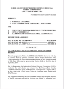 judgement of Edo Governorship Election Petition Tribunal leaks online