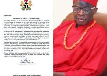 Edo Government revokes Traditional Ruler appointments across 3 communities