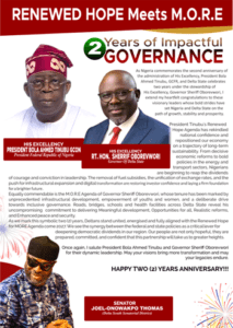 Joel-Onowakpo hails Tinubu, Oborevwori’s transformative leadership as duo mark 2nd anniversary 
