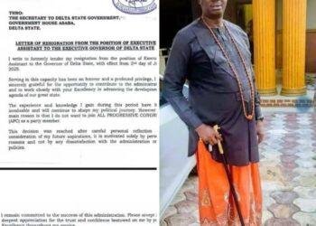 Governor Oborevwori's EA resigns, cite's conflict of political interest