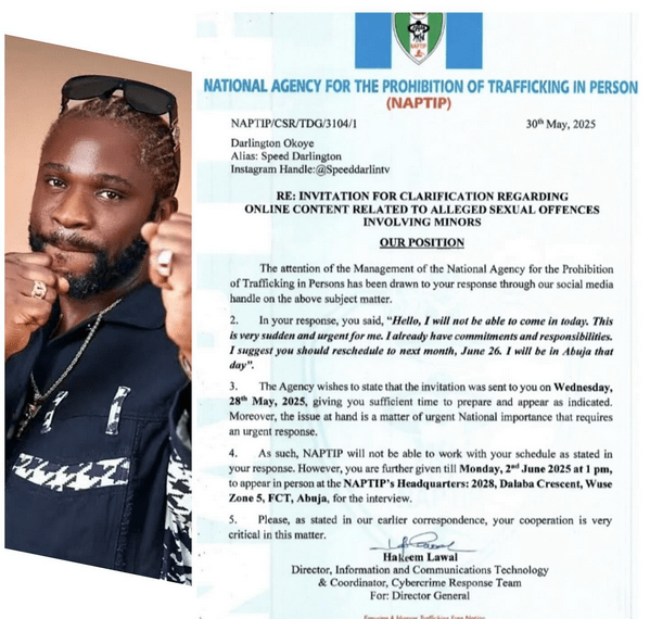 Speed Darlington declines to honour NAPTIP’s summons, insists he’s innocent