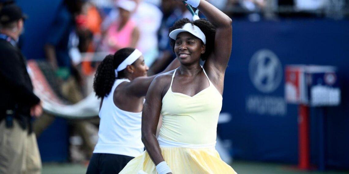Venus Williams celebrates winning doubles comeback at 45