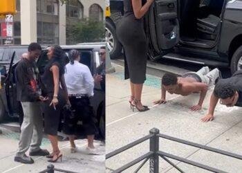 King Combs celebrates Diddy’s acquittal with street push-ups, Derrick Milano joins in