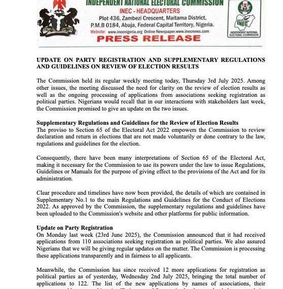 INEC issues supplementary regulations for election results review
