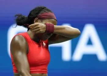 Coco Gauff sheds tears after defeating Croatia's Donna Vekic 7-6 (7-5) 6-2 at the US Open