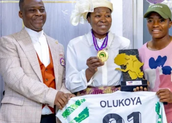 Super Falcons star Rasheedat Ajibade pays tribute to Pastor Olukoya as she presents WAFCON medal