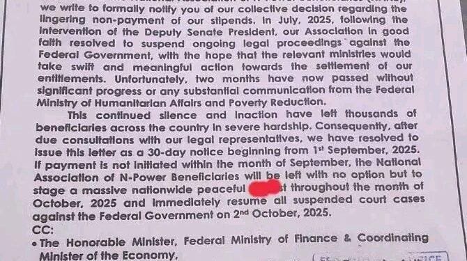 N-Power beneficiaries threaten nationwide protest, issue 30-day ultimatum