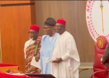 Akpabio swears in 2 newly elected senators from Edo, Anambra