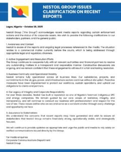 Nestoil Group reacts to reports on enforcement actions, assures stakeholders of stability