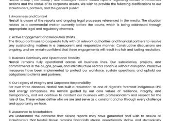 Nestoil Group reacts to reports on enforcement actions, assures stakeholders of stability
