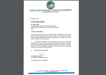 Delta Governor Suspends DESOPADEC Commissioner, Dr. Charles Olise