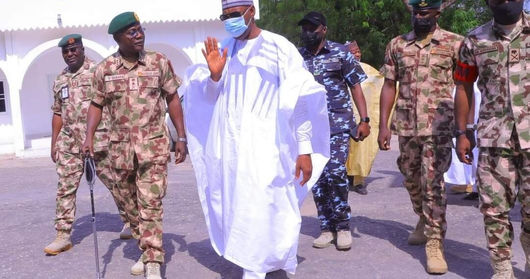 Zulum visits frontline troops in Borno community