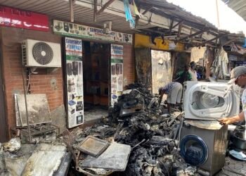 Fire guts shops at Elegushi model market in Lagos
