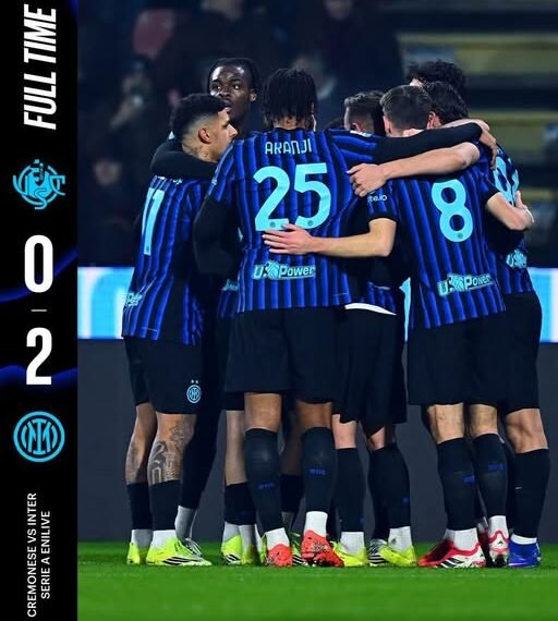 Inter go 8 points clear in Serie A after 2-0 win at Cremonese