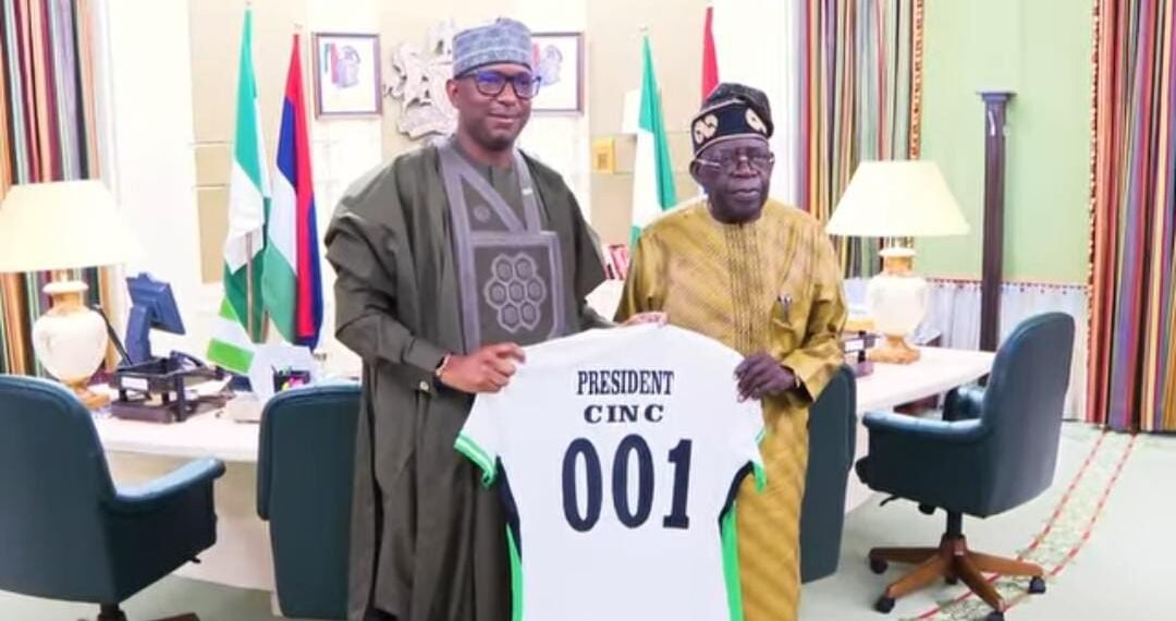 NSC noss presents special Super Eagles jersey to Tinubu