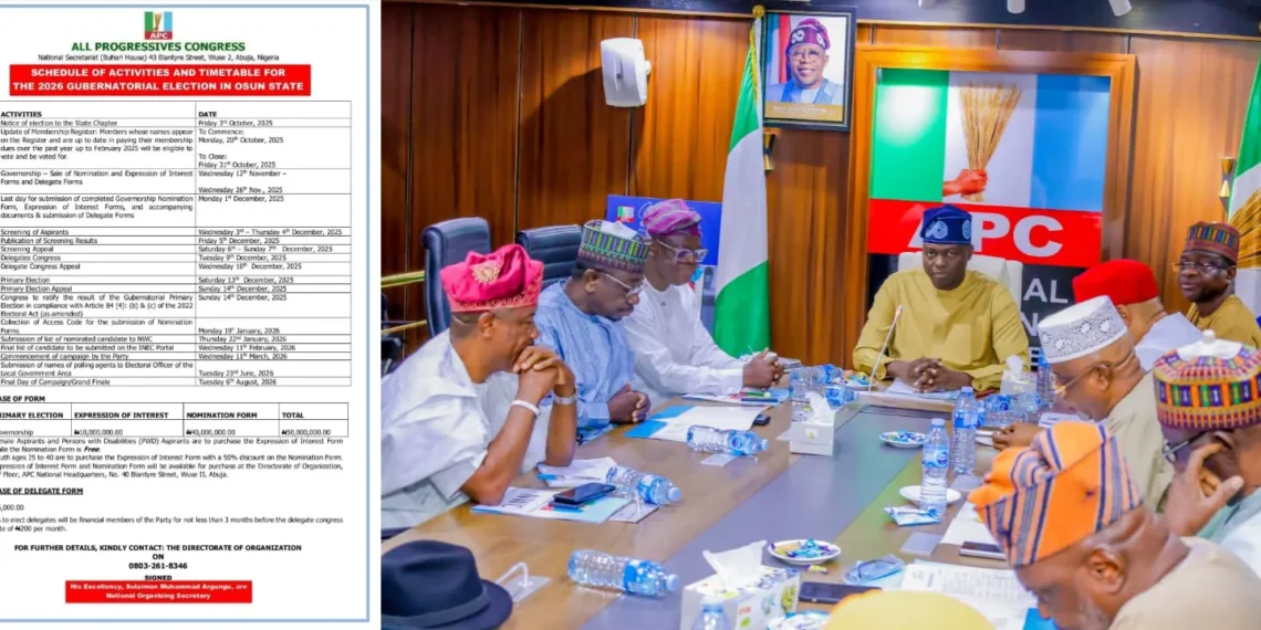APC releases 2026 Congresses, Convention Timetable, fixes ₦10 Million for National Chairman Form