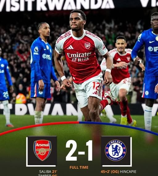 Arsenal beat Chelsea 2-1 to regain 5-point lead at top of Premier League
