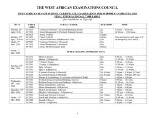 WAEC releases 2026 WASSCE timetable