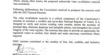 Just In: INEC postpones voter revalidation exercise until after 2027 general elections