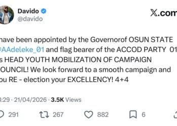 Davido named Accord Party youth mobilisation head for Gov. Adeleke’s re-election campaign