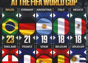 Top 10 countries with the most FIFA World Cup appearances