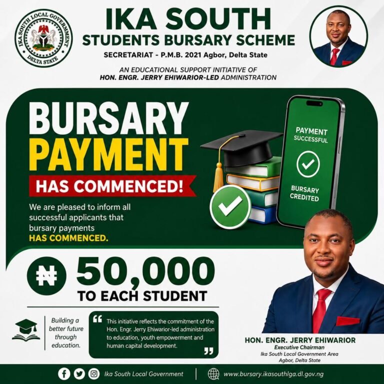 Ika South Commences N50,000 Bursary Disbursement to Students