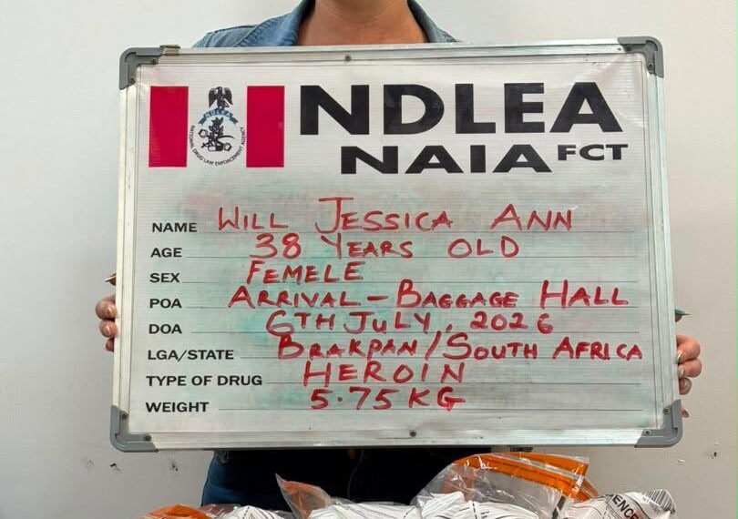 NDLEA Arrests South African Woman For Allegedly Smuggling 5.75kg Heroin