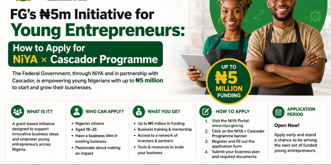 FG’s ₦5m Initiative for Young Entrepreneurs: How to Apply for NiYA × Cascador Programme