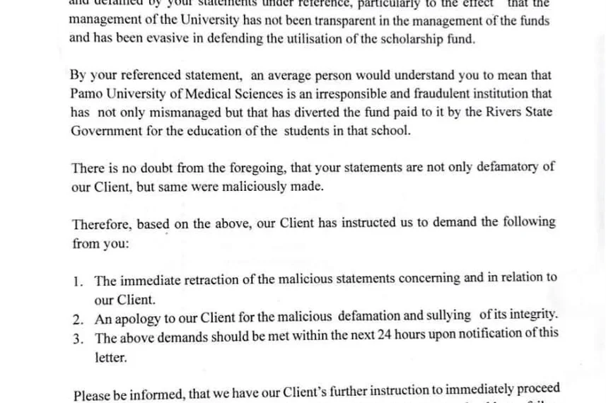 PAMO University Demands Apology, Retraction From Rivers Speaker Over N6bn Scholarship Claims