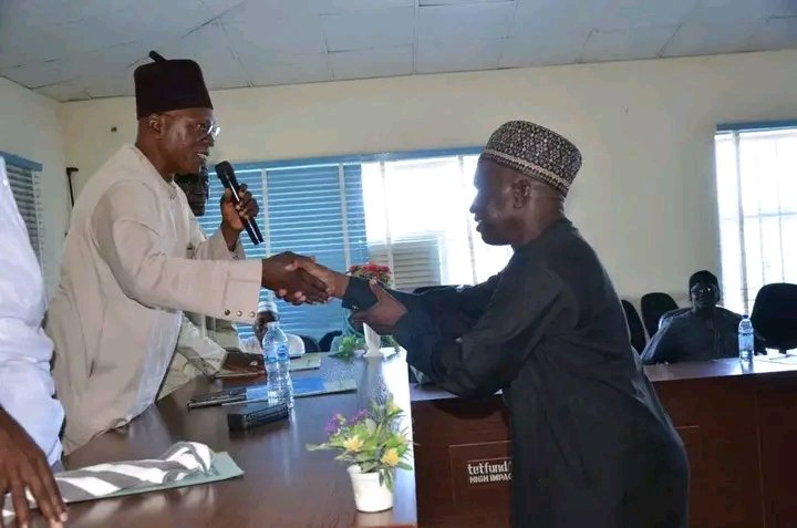 Handshake during Adamawa State Polytechnic leadership transition