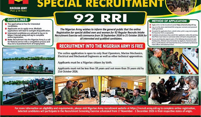 Nigerian Army Opens Special Recruitment for Skilled Nigerians, Applications End October 21