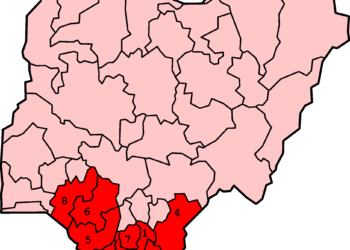 Map showing states of the Niger Delta region of Nigeria