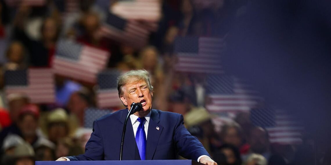 Donald Trump speaking at a Republican event amid Tom Cotton daylight saving time feud